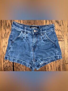 Express High-Rise Washed Blue Denim Shorts